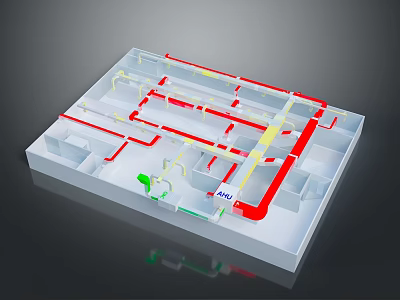 3D Furniture Layout Model With Red Yellow Lines And Exit Indicators 3d model