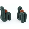 Two Modern Unique Shaped Green Corduroy Abstract Sofas With Brown Round Cushion 3d model