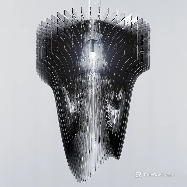 Modern Stylish Chandelier With Curved Metal Structure And Bright Light Effect For Interior Design 3d model 