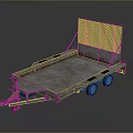 Rusty Metal Flatbed Trailer With Cage And Two Wheels On Dark Background 3d model
