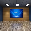 Public Workspace With Wooden Walls Large Blue Screen Lighting Stands And Wooden Flooring