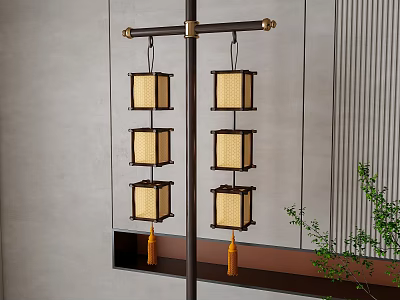 Traditional Chinese Hanging Square Lanterns With Tassels For Indoor Decoration 3d model