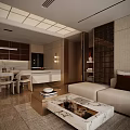 Modern Dining and Living Room Interior Design With Wooden Furniture Dining Table and Sofa