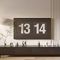 Modern TV Stand with Flat Screen TV Digital Numbers Decor Items and Floor Lamp