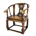 Traditional Chinese Wooden Single Chair With Ornate Carved Backrest And Armrests