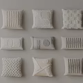 Neutral Tone Decorative Pillows with Textured Patterns Woven Details Arranged in Three Rows Three Columns