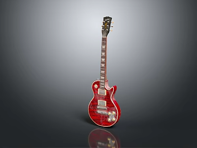Red Electric Guitar Musical Instrument With Glossy Body And Wooden Neck Reflection 3d model