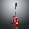 Red Electric Guitar Musical Instrument With Glossy Body And Wooden Neck Reflection