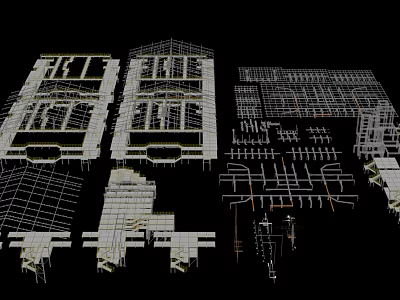 Architectural 3D Model Wireframe Design With Structural Grid And Building Layout 3d model