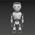 Game Movie Robot Character With Silver Metallic Body Round Glowing Eyes And Mechanical Joints