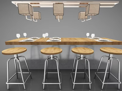 Industrial LOFT Bar Chair Combination Bar Counter 3d model