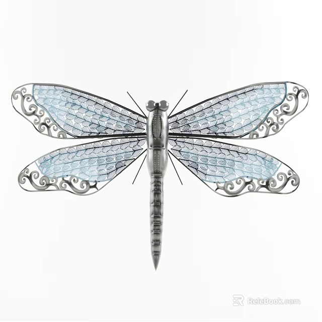 Decorative Dragonfly Wall Decor With Blue Wings And Curved Patterns Design 3d model