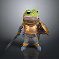 Frog Game Movie Character Wearing Golden Armor With Scarf Sword Shield And Blue Boots