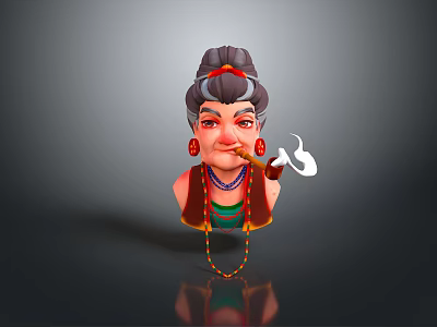 3D Human Character With Bun Hairstyle Large Earrings Smoking Pipe Necklace And Colorful Clothing 3d model
