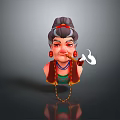 3D Human Character With Bun Hairstyle Large Earrings Smoking Pipe Necklace And Colorful Clothing