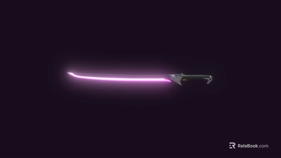 Purple Glowing Sword With Illuminated Blade And Black Handle On Dark Background 3d model 