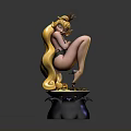 Anime Female Figure With Long Blonde Hair Crown Black Bikini Sitting On Golden Base