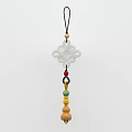 Chinese Knot Pendant with White Red Design and Colorful Beads on Black Cord
