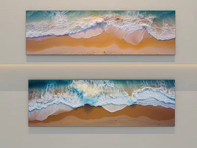 Two Panel Seascape Landscape Paintings With Rolling Waves On Sandy Beach 3d model