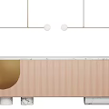 Modern Reception Desk Design With Rose Gold Stripes And White Marble Top