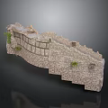 Ancient City Wall Model With Stone Construction And Green Plants