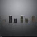 Display of Various Sizes and Colors Chest of Drawers on Reflective Gray Background