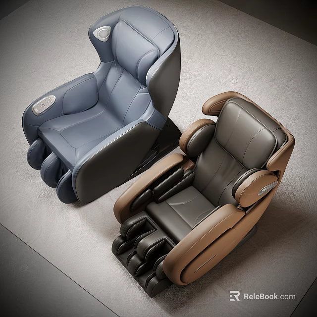 Blue And Brown Leather Massage Chairs With Modern Ergonomic Comfort Design 3d model 