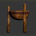 Traditional Wooden Storage Container With Four Cylindrical Legs And Decorative Woven Pattern