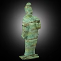 Ancient Bronze Statue With Patina Showing Historical Figure In Traditional Robe