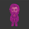 Cartoon Character Figurine with Brown Hair Black Jacket and Pants in Chibi Style