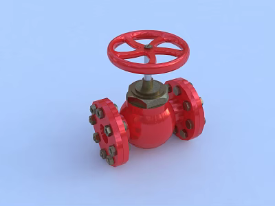 Red Metal Industrial Valve With Wheel Handle And Flange Connections 3d model
