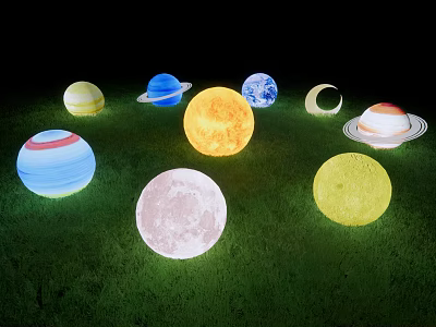 Solar System Planet and Moon Shaped Illuminated Decorative Outdoor Lights for Garden Grass Yard 3d model