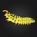 Green Caterpillar With Yellow Spots And Orange Antennae On Black Background