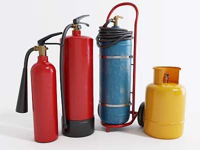 Assorted Colored Fire Safety Equipment With Portable And Wheeled Extinguishers 3d model