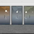 Modern Office Interior With Gradient Glass Doors Ceiling Lights And Marble Floor 3d model
