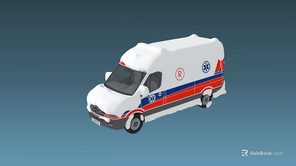 Van Style Ambulance With White Body Red Blue Stripes And 999 Emergency Symbols 3d model 