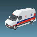 Van Style Ambulance With White Body Red Blue Stripes And 999 Emergency Symbols