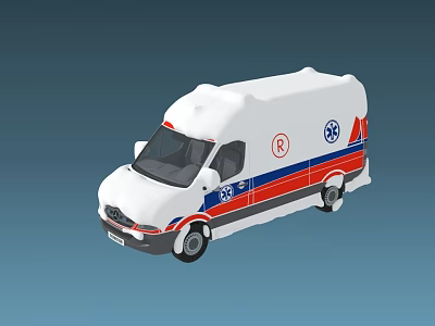 Van Style Ambulance With White Body Red Blue Stripes And 999 Emergency Symbols 3d model
