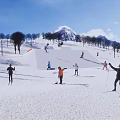 People Enjoying Skiing At Outdoor Ski Resort With Snowy Mountain View For Fitness
