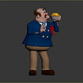 Elderly Man In Blue Coat With Red Bow Tie Holding Yellow Object
