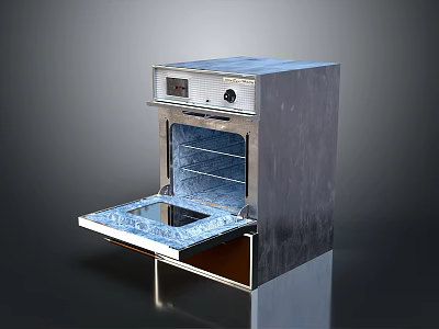 Stainless Steel Kitchen Oven With Open Door Control Panel And Interior Racks 3d model