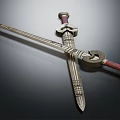 Crossed Decorative Swords With Silver Blades And Red Handles On Black Surface