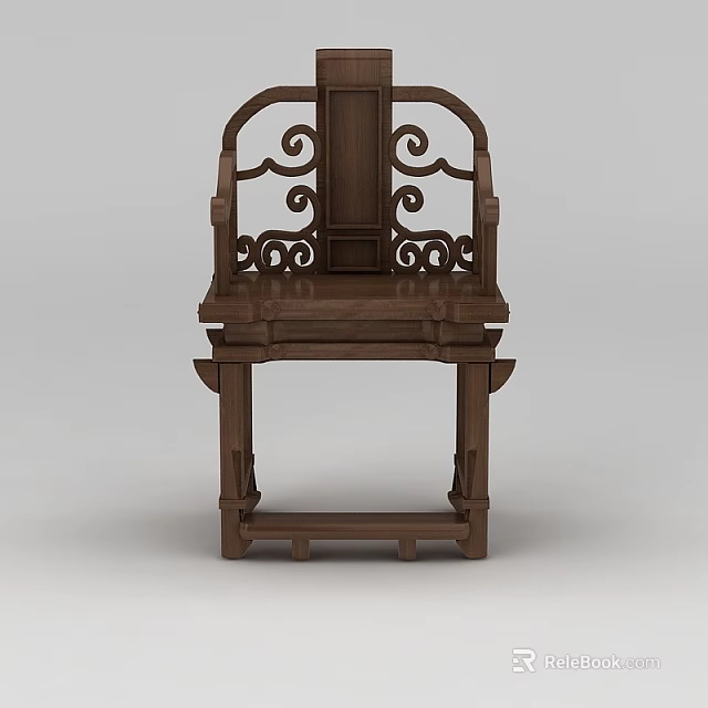Traditional Chinese Wooden Chair With Ornate Carved Backrest And Armrest Design 3d model 