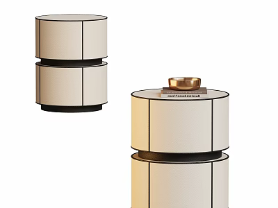 Modern Round Bedside Table With Stacked Leather Layers And Decorative Top Tray 3d model