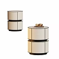 Modern Round Bedside Table With Stacked Leather Layers And Decorative Top Tray 3d model