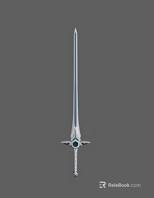 Fantasy Style Decorative Sword with Silver Blade Blue Lines and Intricate Hilt Design 3d model 