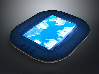 Modern Electronic Display Device With Blue Frame Showing Clear Sky And White Clouds 3d model