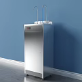 Floor Standing Stainless Steel Water Dispenser With Dual Taps And Display Against Blue Wall