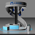 Liemu Exhibition Booth With Spiral Design Blue Hexagonal Decorations And Illuminated Base White Cylindrical Device