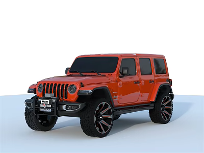 Red Jeep Wrangler Four Door Off Road Vehicle With Black Wheels And Rugged Design 3d model